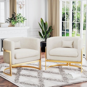 <span class=keywords><strong>Poltrona</strong></span> moderna a botte con gambe in metallo dorato sedia di accento di velluto per camera da letto e soggiorno Club divano laterale in avorio - Product Image 5