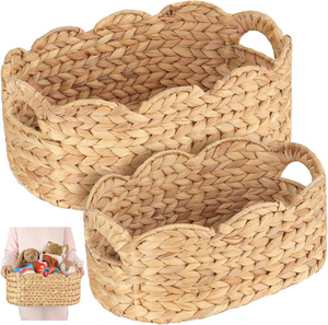<b>Enchanting</b> Rustic Farmhouse-Style Eco-Friendly Handmade Water Hyacinth Oval Shape Multipurpose Scallop Basket Set - Product Image 1