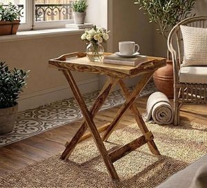 <b>Bamboo</b> Rectangle Folding <b>Table</b> Waterproof Portable Tabletop Side <b>Table</b> Modern Outdoor Accent <b>Table</b> for Hotel Patio - Product Image 5