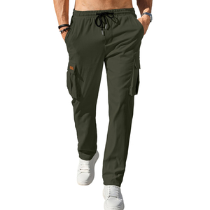 Pantalones Cargo Verde Oliva para Hombre, Cintura Elástica con Cordón, Secado Rápido, Ligeros, Casuales, para Exteriores, con Múltiples Bolsillos, para Verano - Product Image 1