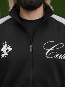 Cult Unisex Zip-Up Track Suit Black Gray Full-Printed Casual Hooded Sweatshirt Pants <b>Set</b> Regular Fit Autumn Wear 100% Cotton - Product Image 2