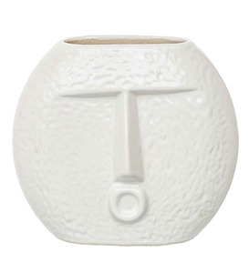 Vase décoratif en résine blanche texturée, design moderne, forme de visage, personnalisations modernes disponibles - Product Image 1
