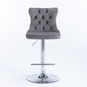 <b>Adjustable</b> Seat Height 25-33 Inch Swivel Velvet Barstools with Comfortable Tufted Backs Chrome Base Home <b>Bar</b> <b>Stools</b> - Product Image 2