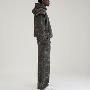 Custom Embroidered Logo Casual Wear Double Sleeve <b>Oversize</b> Hoodie & Baggy <b>Jogger</b> Tracksuit Hip Hop Style Breathable Tracksuit - Product Image 5