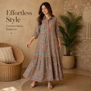 Robe chemise en soie haut de gamme pour femme, taille unique, bleu paisley, longue, style bohème, kaftan, manches longues, fluide, pour les vacances à la plage - Product Image 6