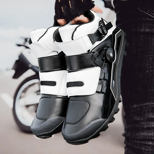 Chaussures de moto en cuir respirantes et coupe-vent pour la conduite tout-terrain, bottes de course sur route et chaussures d'aventure - Product Image 5