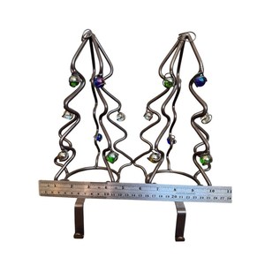 Pair Of Metal & Marbles Christmas Tree <b>Stocking</b> <b>Holders</b> 10" Tall Heavy Vintage feltsocks - Product Image 1