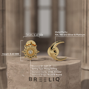 Pendientes de Oro de 14k con Diamantes Sol y Luna, Pendientes Celestiales Desiguales para Mujer, Diamantes de Laboratorio VVS2 G, Joyería Fina, Regalo Único - Product Image 5