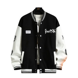 AL SWANS INTERNATIONAL Blouson universitaire pour homme en 100% laine respirante, noir et blanc, à blocs de couleur, col en V, avec motifs de patchs, décontracté, printemps - Product Image 2