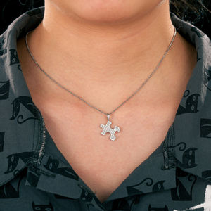 Stainless Steel <b>Puzzle</b> Pendant Necklace Rhodium Plated Crystal Inlay Unisex Classic Style Jewelry Gift - Product Image 2