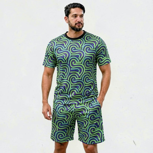 Men's Striped Knitted T-Shirt And <b>Shorts</b> Set Breathable Casual Summer Outfit - Product Image 3
