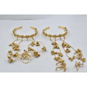 Traditional Latest trending handmade <b>antique</b> goldplated brass flower design hathfool for women and girls - Product Image 6