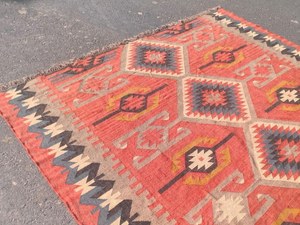 Tapis géométrique Kilim fait main, rectangulaire, en laine et acrylique, à poils moyens, écologique, tufté à la main, pour salon, nettoyage localisé - Product Image 2