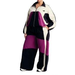 OEM Women's Color Block Tracksuit Set Lightweight Windbreaker <b>Jacket</b> Wide Leg Pants Custom Logo Streetwear Hoodies Manufacturer - Product Image 6