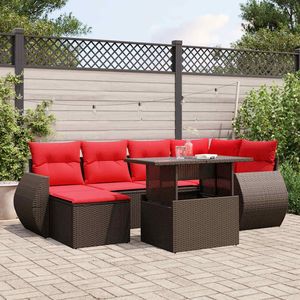 Ensemble de canapés de jardin en polyrotin marron, 7 pièces, avec coussins, meubles de patio - Product Image 1