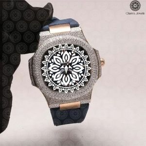 Charm_Jewels Luxury Stainless Steel Tonneau <b>Watch</b> 42mm Analog Sapphire Crystal <b>Diamond</b> Bezel Leather Band Quartz Movement - Product Image 3