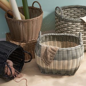Zita 18 \ "X 15 \" X 15 \ "cesto di vimini tessuto in resina ovale multiuso bianco-grigio decorazione per la casa per asciugamano giocattoli per riporre riviste - Product Image 5