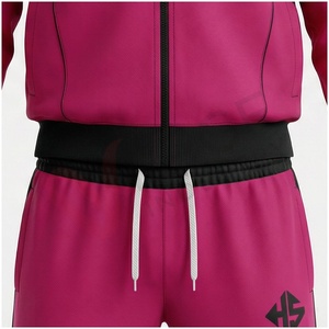 Conjunto Deportivo Unisex Rosa, Manga Larga, Cuello Alto, Cierre Frontal con Cremallera, Logotipo, Color Sólido, Transpirable, Corte Regular, Ropa Deportiva para Otoño - Product Image 5