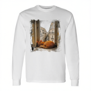 T-shirt a maniche lunghe Sleeping Cat In Paris per adulti, unisex, girocollo, stampa digitale - Product Image 2
