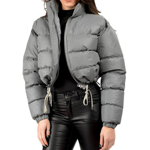 Chaqueta acolchada con cuello alto para mujer, manga larga, con cremallera, corta, a prueba de viento, para invierno - Product Image 6