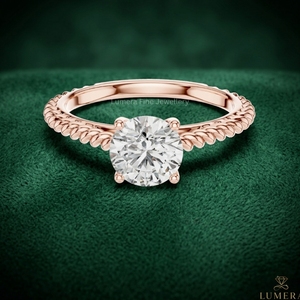 Anillo de Compromiso Solitario de Diamante Cultivado en Laboratorio, Oro Rosa de 9K, 10K, 14K, 18K, Personalizado, con Banda de Cuerda Trenzada, Joyería Fina de Lujo para Mujer, Certificado IGI - Product Image 1