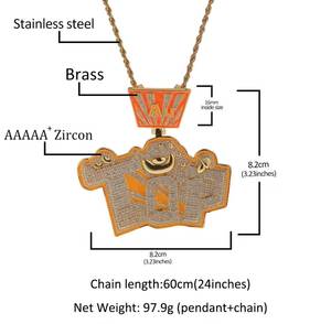5AAA CZ Moissanite Diamond Hip Hop <b>Iced</b> <b>Out</b> Big Top Pendant 14K Gold Plated Round Cut 18 Inch Rope <b>Chain</b> Mens Jewelry Supplier - Product Image 4