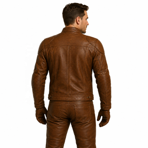 Real Cowhide Distressed Brown Leather Waterproof Plus Size Motorcycle Riding Suit <b>Biker</b> <b>Jacket</b> Pants Gloves Full Protective - Product Image 2