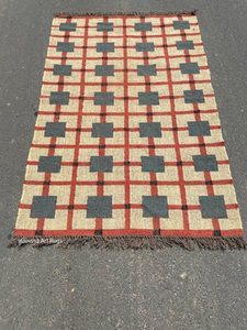 Tapis Kilim indien en laine et jute tissé à la main, motif géométrique moderne à carreaux, Dhurrie pour la décoration du salon et de la chambre - Product Image 2