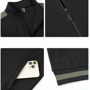 Ensemble de survêtement noir pour homme, veste zippée et pantalon avec poches latérales, tenue de sport décontractée pour l'automne, en polyester, idéal pour l'entraînement. - Product Image 3