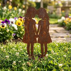 เด็กหญิงตัวเล็กๆ จับมือกัน ของตกแต่งสวนรูปสัตว์ ทำจากโลหะเคลือบสีฝุ่น ขนาด 20 ซม. ทนทานต่อสภาพอากาศ ของขวัญแทนมิตรภาพ - Product Image 5