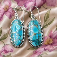 Pendientes Colgantes Tribales de Plata Pura 925 con Turquesa Azul del Suroeste, Chapados en Oro Rosa y Oro Amarillo, Joyería Hecha a Mano para Mujer
