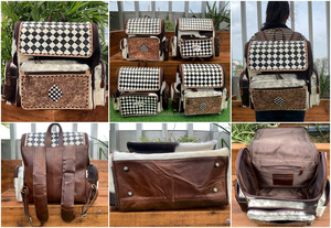 Mochila de viaje de gran capacidad a cuadros de alta calidad para mujer de diseñador, mochila de cuero de vaca con cremallera para mujer - Product Image 3