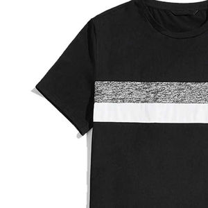 Men's Casual Summer T-Shirt <b>Set</b> Black Crew Neck Color Block Short Sleeve Gray Elastic Waist Shorts Breathable <b>Knitted</b> Fabric - Product Image 6
