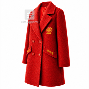 Manteau long en laine personnalisé NSPDK Sorority avec logo brodé sur le devant, couleur rouge et or, manches longues, pour femme. - Product Image 2