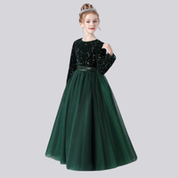 Robe de soirée élégante pour filles, en velours vert, avec broderies de paillettes, en maille tricotée, longueur cheville, manches longues, col, style robe de bal, ODM