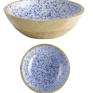 Cuenco para servir redondeado de gran tamaño ecológico de último diseño, cuenco para servir de frutas para el hogar brillante de resina de madera impresa - Product Image 1