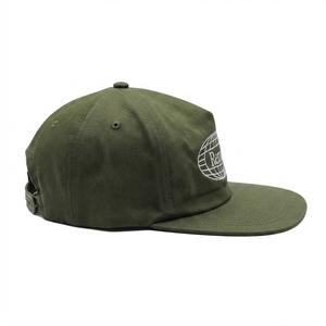 Custom Embroidery Logo 5 Panel Snapback Cap Plain Olive Green <b>Flat</b> Brim Cotton Baseball <b>Hat</b> Wholesale - Product Image 3