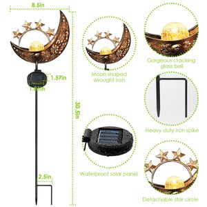 Lampada Solare IP54 Impermeabile a Forma di Luna e Stella, Globo in Vetro Craquelé con Picchetto in Ferro, Luci Solari da Giardino per Vialetti - Product Image 5