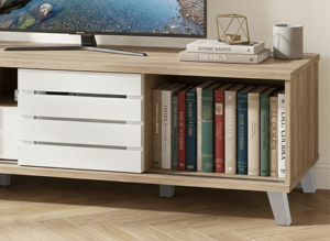 Mueble de TV Moderno para Salón de 180 cm, Color Roble Somana Claro con Blanco, 2 Puertas Corredizas, Cajón, Fácil Montaje, TV6069, para Villa o Apartamento - Product Image 4