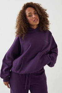 Conjunto de sudadera con capucha morada extragrande y pantalones deportivos de pierna ancha para mujer, conjunto de dos piezas, ropa de calle, ropa informal para mujer - Product Image 3