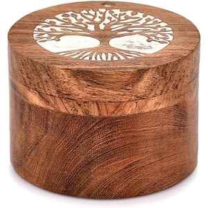 Pot de rangement en bois rustique fait main avec couvercle robuste pour le stockage des aliments dans la cuisine et la décoration de la maison - Product Image 2