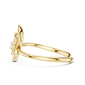 Anillo de Mujer con Diamante Cultivado en Laboratorio con Corte Único en Forma de Pétalo, Chapado en Rodio, Oro Amarillo Sólido de 18 Quilates, para Compromiso, Boda, Fiesta, San Valentín - Product Image 2