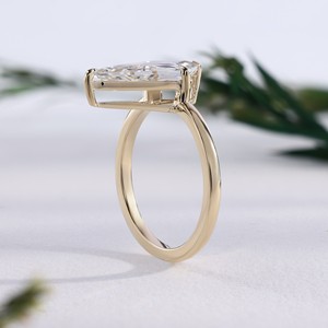 Minimalist Yellow Gold Lab Grown Kite Cut Diamond Solitaire <b>Ring</b> Unique Geometric <b>Crystal</b> Engagement Bridal Anniversary Party - Product Image 2