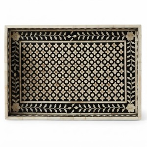 Bandeja Decorativa de Lujo con Incrustaciones Geométricas de Hueso, Hecha a Mano, con Ilusión Óptica 3D en Blanco y Negro, para Hogar y Hotel, Venta al Por Mayor - Product Image 6
