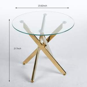 Mesa de comedor de pedestal de mediados de siglo con patas de metal 1 + 4,5 piezas 4-6 personas tapa de cristal ocio mesa auxiliar de café juego de comedor - Product Image 3