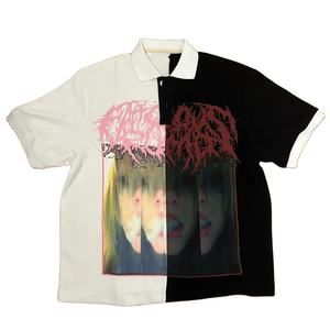 Ropa informal gótica tendencia bordada para camisa Casual suelta algodón empalme de gran tamaño ecológico diario manga corta con capucha - Product Image 1