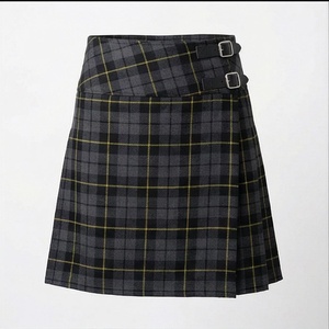 Women Wool Plaid <b>Wrap</b> Mini <b>Skirt</b> With Belt Adjustable Waist Autumn Style - Product Image 1