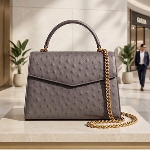 Sac à bandoulière pour femme en cuir d'autruche, sac en cuir véritable, personnalisé, vintage, mode classique, sacs à main en cuir véritable pour femme, détachable - Product Image 5