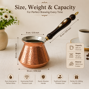 Handmade Hammered Copper Turkish Coffee Pot Cezve with Wooden Handle Traditional Ibrik <b>Arabic</b> Greek Coffee Maker 500ml - Product Image 5