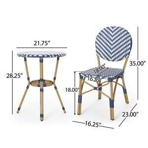 Set Bistrot Francese 3 Pezzi Blu Navy e Bianco, Mobili da Esterno in Alluminio con Finitura Bambù, Durevoli ed Eleganti - Product Image 6